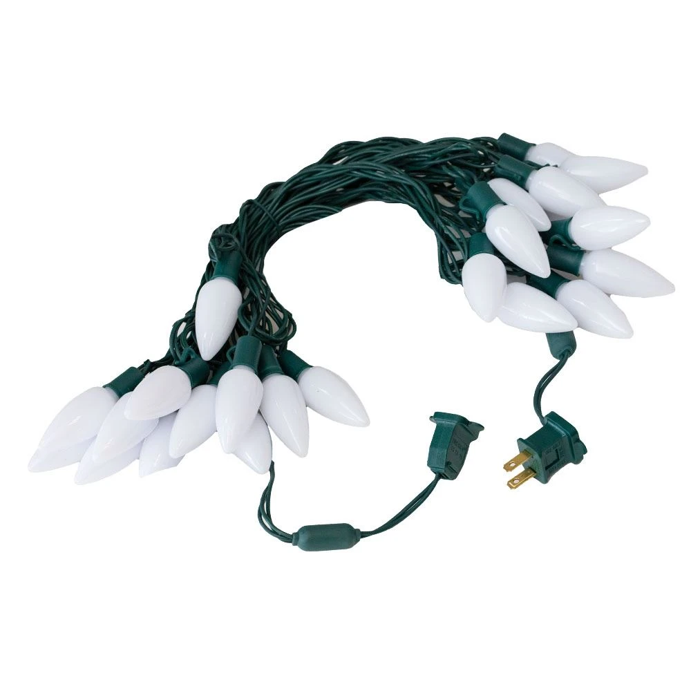 25 Pure White Ceramic LED C9 Pre-Lamped String Lights Green Wire 3 25 Pure White Ceramic LED C9 Pre-Lamped String Lights Green Wire - Image 3