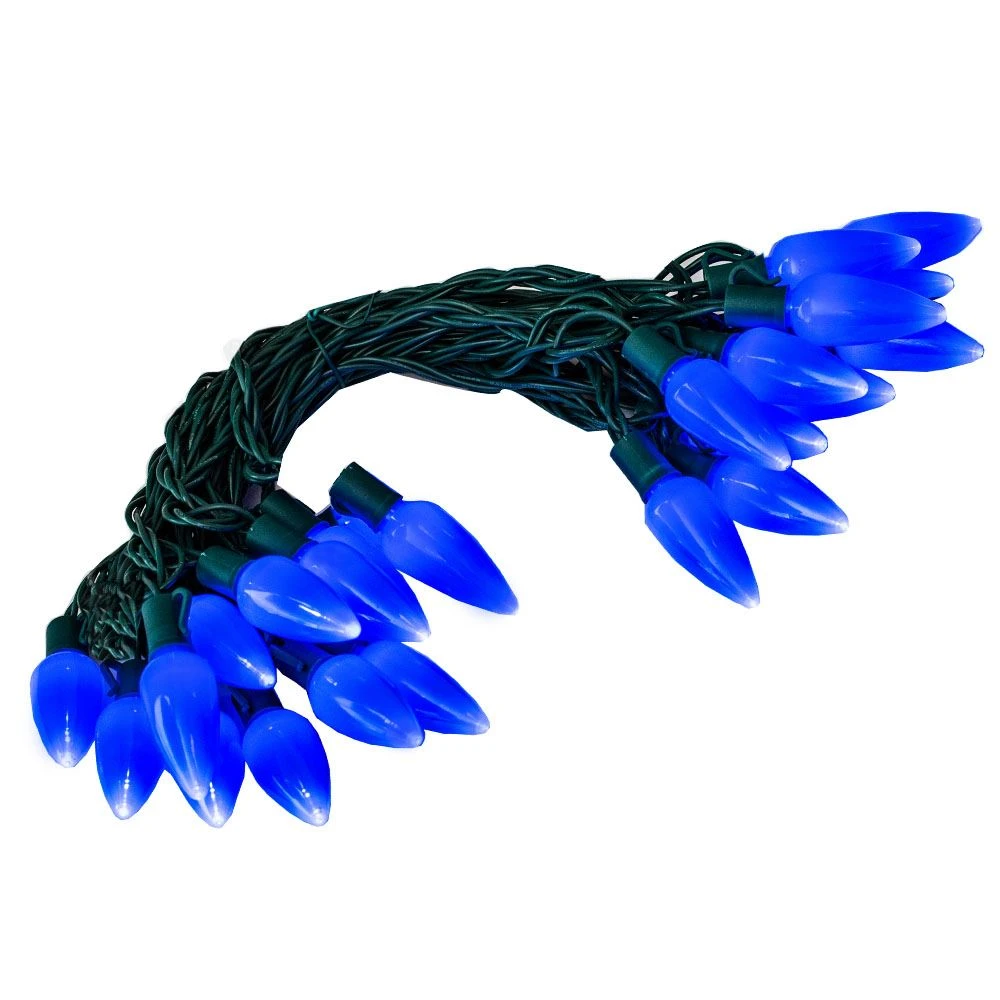 25 Blue Ceramic LED C9 Pre-Lamped String Lights Green Wire 4 25 Blue Ceramic LED C9 Pre-Lamped String Lights Green Wire - Image 4