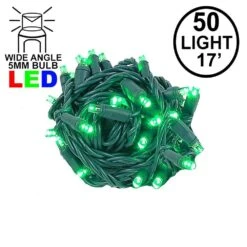 Commercial Grade Wide Angle 50 LED Green 17' Long On Green Wire