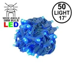 Commercial Grade Wide Angle 50 LED Blue 17' Long On Green Wire