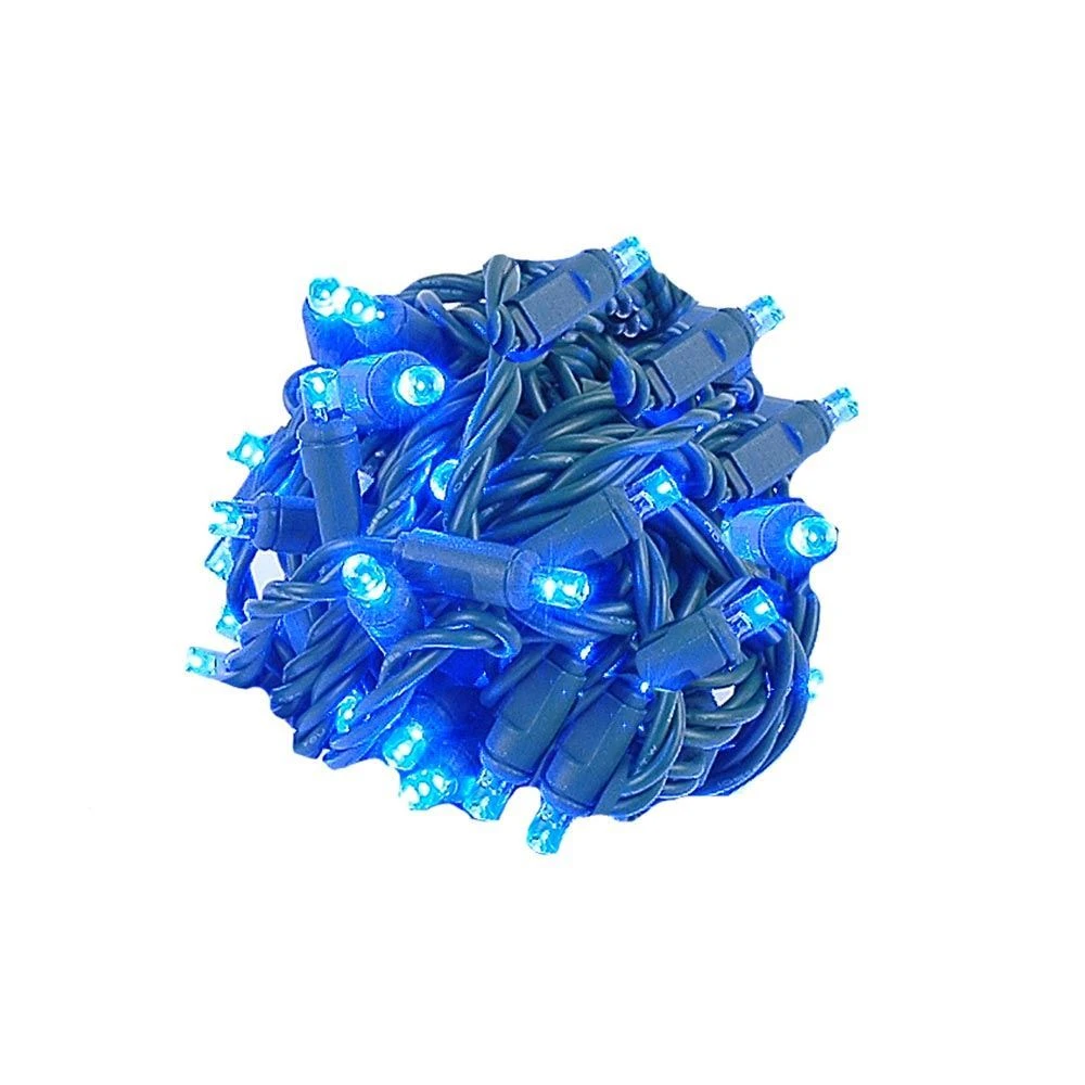 Commercial Grade Wide Angle 50 LED Blue 17' Long On Green Wire 2 Commercial Grade Wide Angle 50 LED Blue 17' Long On Green Wire - Image 2