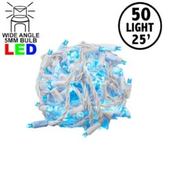 Commercial Grade Wide Angle 50 LED Teal 25' Long On White Wire