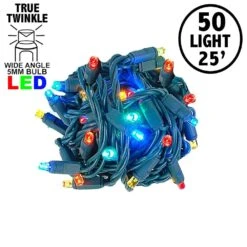 *NEW* True Twinkle LED Christmas Lights 50 LED Multi Color 25' Long Green Wire