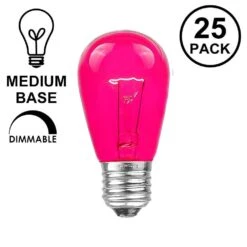 25 Pack Of Transparent Pink S14 11 Watt Bulbs Medium Base E26