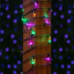Commercial Grade Wide Angle 100 LED Yellow Purple Green 50' Long On Green Wire -Christmas Lights Series 0030920 commercial grade wide angle 100 led yellow purple green 50 long on green wire