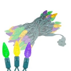 Purple Green And Yellow 70 LED C6 Strawberry Mini Lights Commercial Grade On Green Wire -Christmas Lights Series 0030922 purple green and yellow 70 led c6 strawberry mini lights commercial grade on green wire