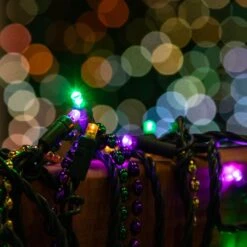 Commercial Grade Wide Angle 100 LED Yellow Purple Green 50' Long On Green Wire -Christmas Lights Series 0030924 commercial grade wide angle 100 led yellow purple green 50 long on green wire