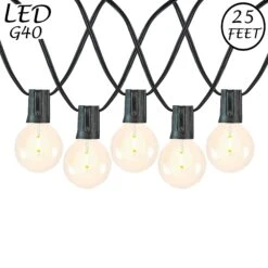 25 LED Filament G40 Globe String Light Set With Warm White Bulbs On Black Wire