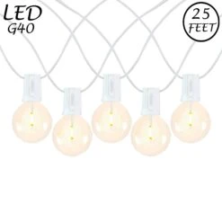 25 LED Filament G40 Globe String Light Set With Warm White Bulbs On White Wire