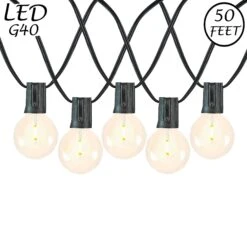 50 LED Filament G40 Globe String Light Set With Warm White Bulbs On Black Wire
