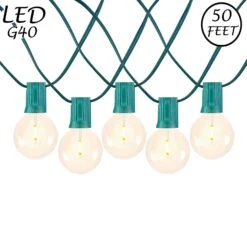 50 LED Filament G40 Globe String Light Set With Warm White Bulbs On Green Wire
