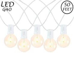 50 LED Filament G40 Globe String Light Set With Warm White Bulbs On White Wire