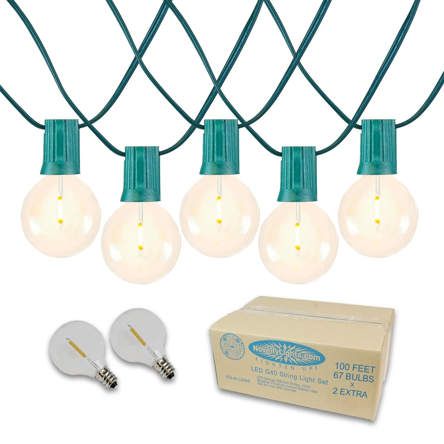 67 LED Filament G40 Globe String Light Set With Warm White Bulbs On Green Wire 4 67 LED Filament G40 Globe String Light Set With Warm White Bulbs On Green Wire - Image 4