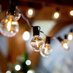 50 LED Filament G40 Globe String Light Set With Warm White Bulbs On Black Wire -Christmas Lights Series 0031316 50 led filament g40 globe string light set with warm white bulbs on black wire