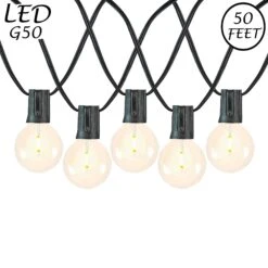 50 LED Filament G50 Globe String Light Set With Warm White Bulbs On Black Wire