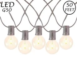 50 LED Filament G50 Globe String Light Set With Warm White Bulbs On Brown Wire