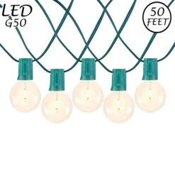 50 LED Filament G50 Globe String Light Set With Warm White Bulbs On Green Wire