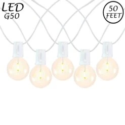50 LED Filament G50 Globe String Light Set With Warm White Bulbs On White Wire