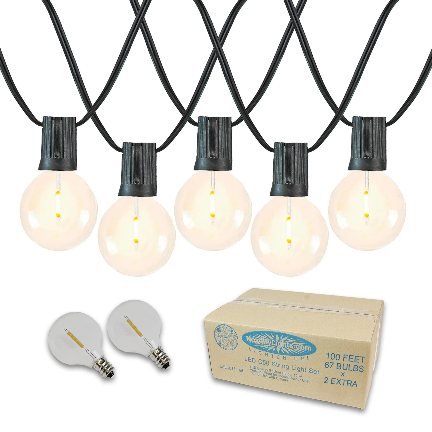 67 LED Filament G50 Globe String Light Set With Warm White Bulbs On Black Wire 4 67 LED Filament G50 Globe String Light Set With Warm White Bulbs On Black Wire - Image 4