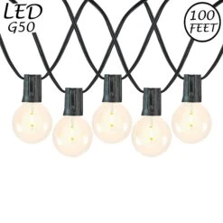 67 LED Filament G50 Globe String Light Set With Warm White Bulbs On Black Wire