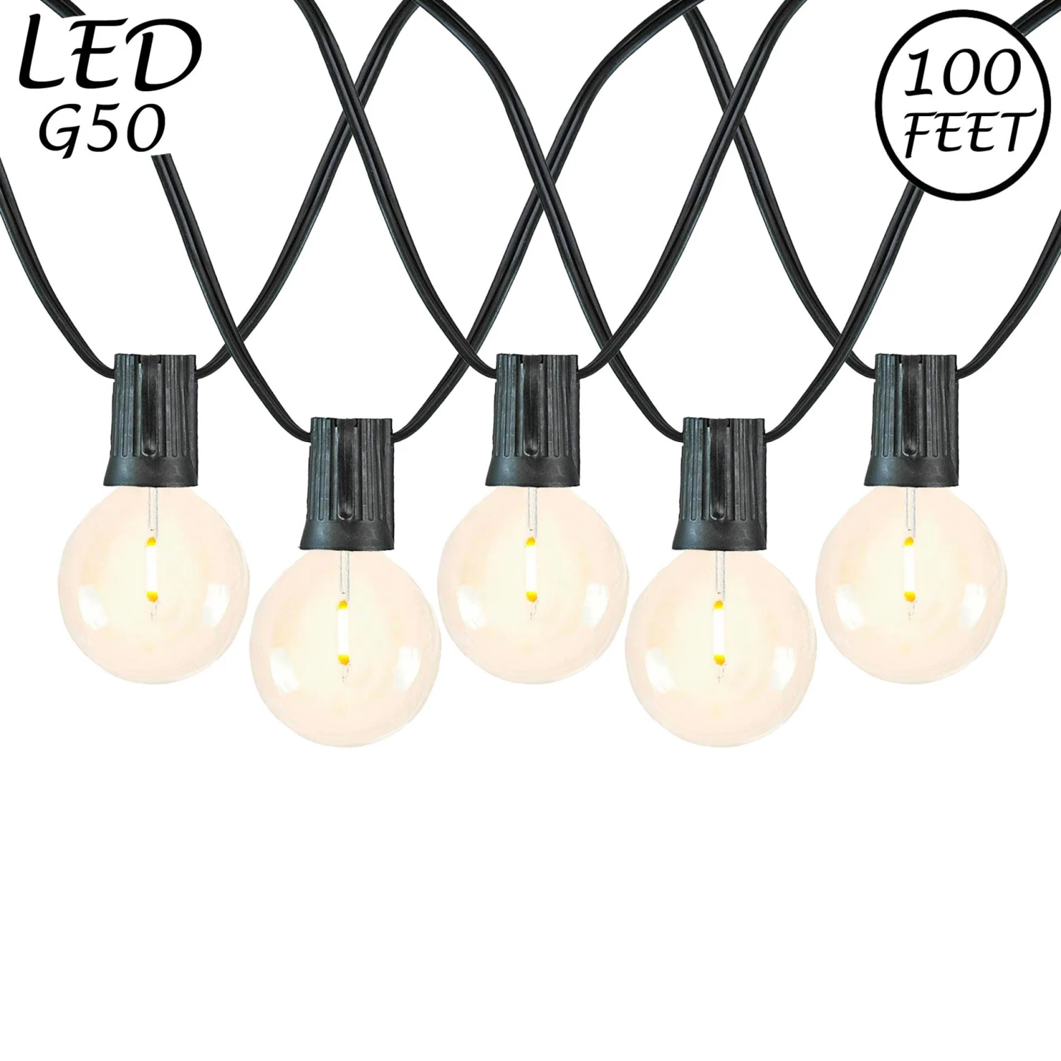 67 LED Filament G50 Globe String Light Set With Warm White Bulbs On Black Wire 1 67 LED Filament G50 Globe String Light Set With Warm White Bulbs On Black Wire