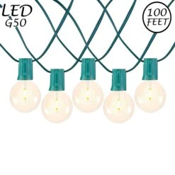 67 LED Filament G50 Globe String Light Set With Warm White Bulbs On Green Wire