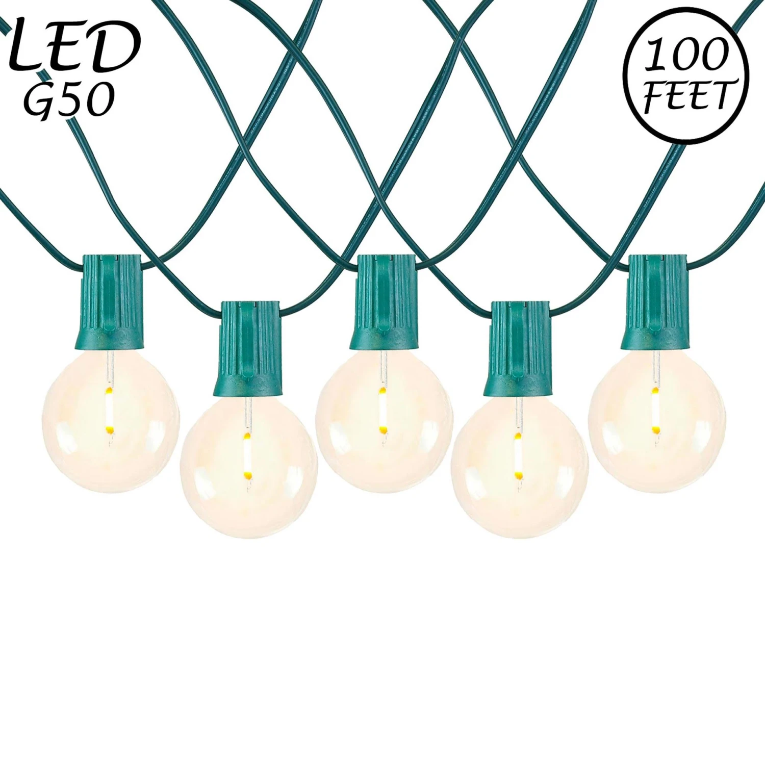 67 LED Filament G50 Globe String Light Set With Warm White Bulbs On Green Wire 1 67 LED Filament G50 Globe String Light Set With Warm White Bulbs On Green Wire