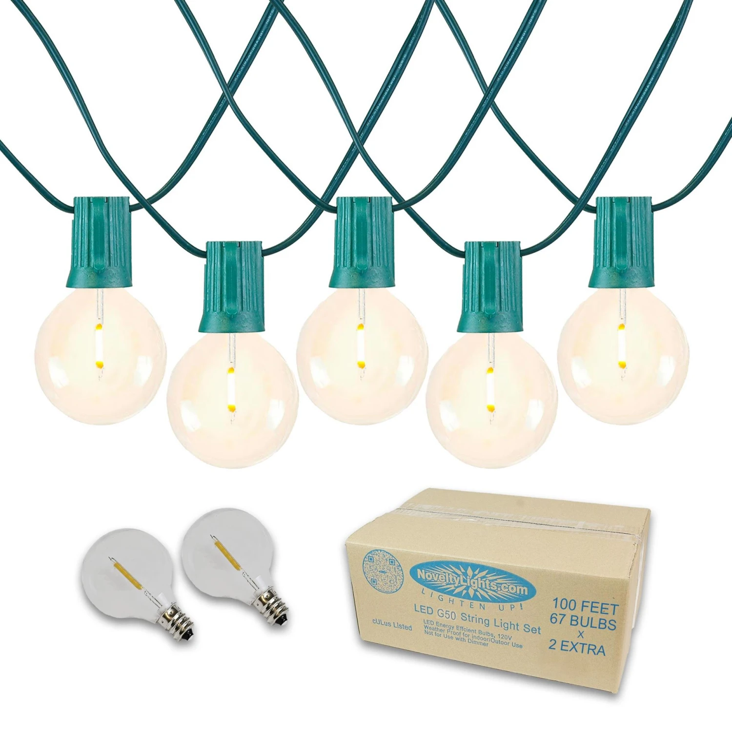 67 LED Filament G50 Globe String Light Set With Warm White Bulbs On Green Wire 4 67 LED Filament G50 Globe String Light Set With Warm White Bulbs On Green Wire - Image 4