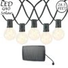 25 Solar LED Filament G40 Globe String Light Set With Warm White Bulbs On Black Wire