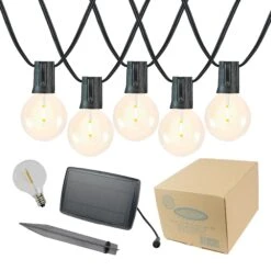25 Solar LED Filament G40 Globe String Light Set With Warm White Bulbs On Black Wire -Christmas Lights Series 0031458 25 solar led filament g40 globe string light set with warm white bulbs on black wire