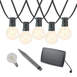 25 Solar LED Filament G40 Globe String Light Set With Warm White Bulbs On Black Wire -Christmas Lights Series 0031459 25 solar led filament g40 globe string light set with warm white bulbs on black wire