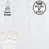 Clear 100 Light Icicle Lights White Wire Long Drops