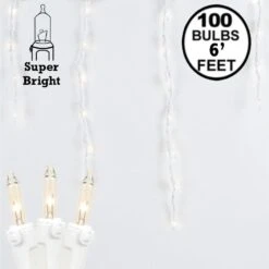 Clear 100 Light Icicle Lights White Wire Long Drops
