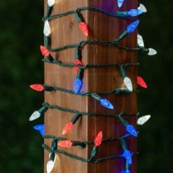 Red White & Blue 70 LED C6 Strawberry Mini Lights Commercial Grade On Green Wire -Christmas Lights Series 0031665 red white blue 70 led c6 strawberry mini lights commercial grade on green wire