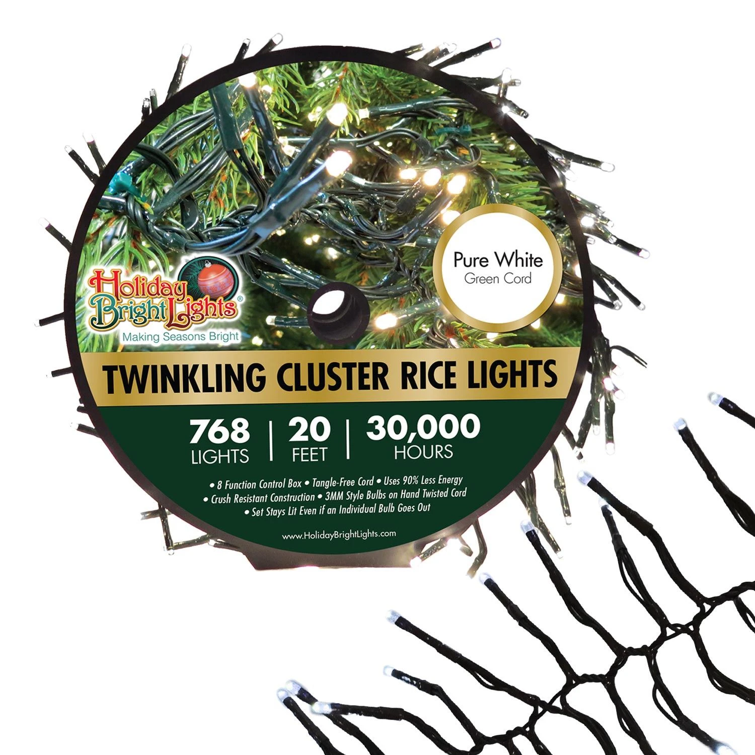 LED Twinkling Cluster Rice Light Set - 768 Pure White Lights On Green Wire 1 LED Twinkling Cluster Rice Light Set - 768 Pure White Lights On Green Wire