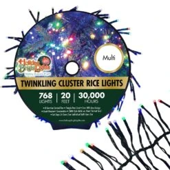 LED Twinkling Cluster Rice Light Set - 768 Multi Color Lights On Green Wire