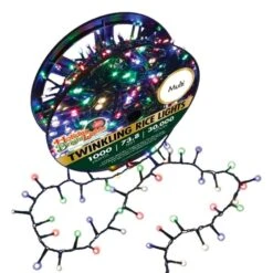 LED Connectable Twinkling Rice Light Set - 1000 Multi Color Lights On Green Wire
