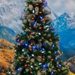 Red White & Blue 70 LED C6 Strawberry Mini Lights Commercial Grade On Green Wire -Christmas Lights Series 0031882 red white blue 70 led c6 strawberry mini lights commercial grade on green wire