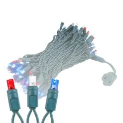 Commercial Grade Wide Angle 100 LED Red White Blue 50' Long On Green Wire -Christmas Lights Series 0032011 commercial grade wide angle 100 led red white blue 50 long on green wire