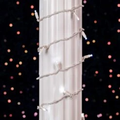 Commercial Grade Wide Angle 100 LED Pure White 50' Long On White Wire -Christmas Lights Series 0032084 commercial grade wide angle 100 led pure white 50 long on white wire