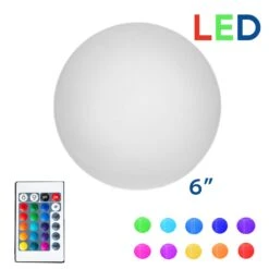 6 Inch Plastic LED Sphere, RGBW, Rechargeable, Waterproof, Remote Controlled