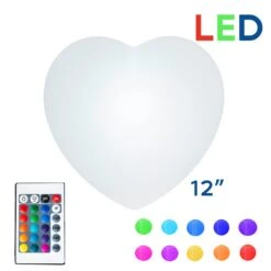 12 Inch Plastic LED Heart, RGBW, Rechargeable, Waterproof, Remote Controlled