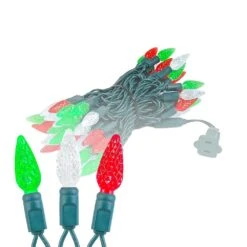 Red Green & White 70 LED C6 Strawberry Mini Lights Commercial Grade Green Wire -Christmas Lights Series 0032167 red green white 70 led c6 strawberry mini lights commercial grade green wire