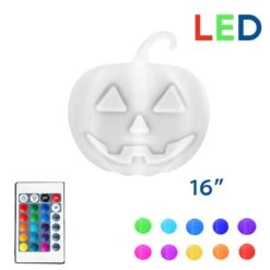 16 Inch Plastic LED Pumpkin, RGBW, Rechargeable, Waterproof, Remote Controlled