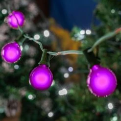 100 G40 Globe String Light Set With Purple Bulbs On Green Wire -Christmas Lights Series 0032374 100 g40 globe string light set with purple bulbs on green wire
