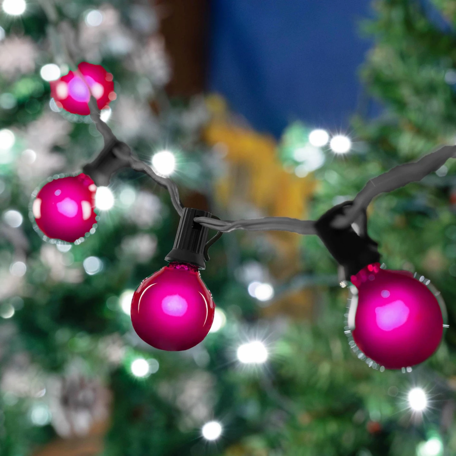 100 G40 Globe String Light Set With Pink Bulbs On Black Wire 9 100 G40 Globe String Light Set With Pink Bulbs On Black Wire - Image 9