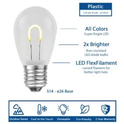 Warm White S14 U-Shaped LED Plastic Flex Filament Replacement Bulbs 25 Pack -Christmas Lights Series 0032546 warm white s14 u shaped led plastic flex filament replacement bulbs 25 pack