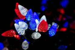 Red White & Blue 70 LED C6 Strawberry Mini Lights Commercial Grade On Green Wire -Christmas Lights Series 0032616 red white blue 70 led c6 strawberry mini lights commercial grade on green wire