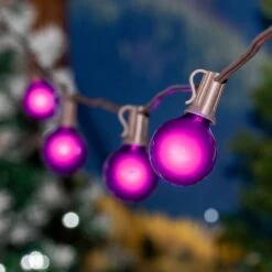 100 G40 Globe String Light Set With Purple Bulbs On Brown Wire 19 100 G40 Globe String Light Set With Purple Bulbs On Brown Wire -Christmas Lights Series 0032620 100 g40 globe string light set with purple bulbs on brown wire