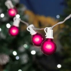 100 G40 Globe String Light Set With Pink Satin Bulbs On White Wire -Christmas Lights Series 0032635 100 g40 globe string light set with pink satin bulbs on white wire